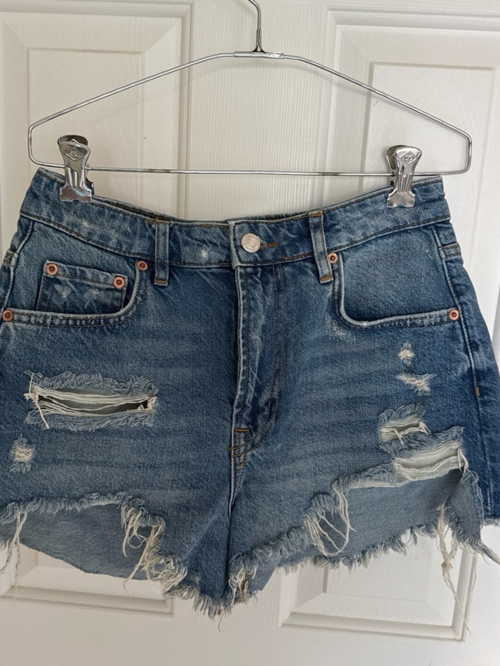 Zara Distressed Denim Jean Shorts - Blue